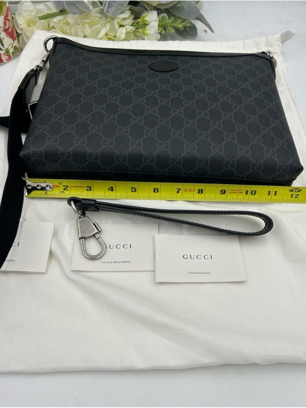 Gucci Black GG Monogram Messenger Crossbody Bag detachable strap made in Italy - Picture 11 of 11